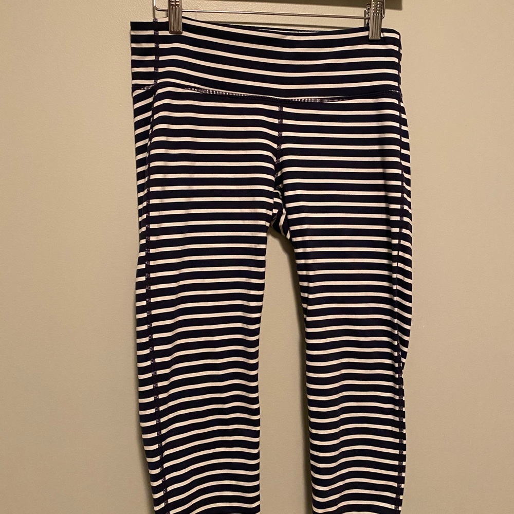 Navy Blue and White striped leggings